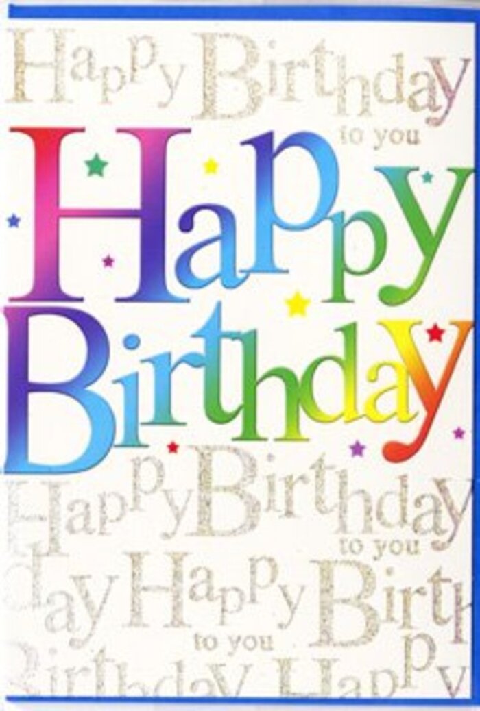 This birthday card combines bold colour and refined detail in a way that feels both fun and thoughtfully arranged, reminiscent of a well-planned celebration in Becontree Heath. Across the front, the words Happy Birthday are displayed in large, confident letters, each one dressed in its own rich hue. The colours march through the spectrum-reds and pinks melting into oranges and golds, then sliding into lime, jade, turquoise, cobalt, and lilac-with subtle gradients blurring the boundaries between them. The effect is like a carefully curated line of gift-wrap rolls, each more enticing than the last. The surface of the lettering appears smooth and gently reflective, offering a soft gleam when angled toward the light rather than a harsh shine. Sitting quietly behind this bold greeting, the background is filled with gently looping gold script, repeating the words Happy Birthday to you in a delicate, rhythmic pattern. The calligraphy-style strokes curve like vines, creating an intricate but not overwhelming backdrop. The gold ink has a fine shimmer reminiscent of stardust, twinkling when the card is moved, similar to how streetlights twinkle off car roofs along Becontree Avenue after dusk. The base tone of the card is light and calm, providing clarity and making both the rainbow headline and the golden script easy to distinguish, even from a short distance. The overall impression is one of layered celebration: the bold, joyful announcement in front, supported by a softer undercurrent of heartfelt wishes. It is the sort of design that pairs naturally with a bouquet rich in bright tones, something you might order from Becontree Heath Florist to make a birthday table feel truly special and alive.