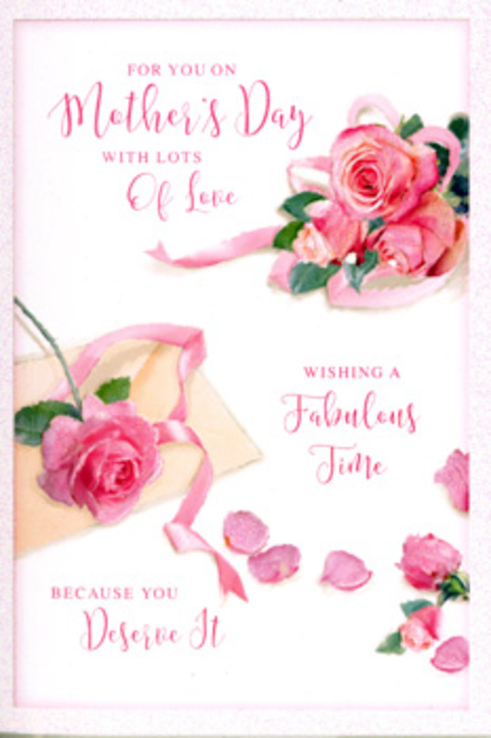 In this image, the Mother's Day card is composed like a florist's flat-lay arrangement, thoughtfully balanced and inviting. A trio of prominent pink roses gathers near one focal corner, their heads angled slightly differently so each rose catches the light in its own way, just as they might in a fresh bouquet placed on a dining table in Becontree Heath. One bloom is fully open and generous, its many petals unfurling like fabric; another is mid-open, with a tighter whorl at the centre; the last remains a little more compact, hinting at continuity and future blossoms. Around them, smaller buds and numerous petals are scattered as though gently shaken free, creating a soft sprinkling effect that feels celebratory without being loud. The colour story stays within the family of blush and rose pink, with hints of creamy highlights that give the eye places to rest. A slim, pastel ribbon curves and loops through the design, not tied into a bow but instead lying in relaxed arcs that frame the flowers, reminiscent of the way a florist drapes ribbon around a bouquet before securing it. Across the top or centre, depending on the layout, a flowing handwritten script conveys loving Mother's Day wishes, with rounded letters and flourishes that echo the circular shapes of the blooms. The lighting is diffuse and comforting, with gentle shadows that make the roses look as if they could almost be lifted from the card. Altogether, the scene feels like a quiet thank-you whispered in floral form, something a family in Becontree Heath might place next to fresh flowers and a cup of tea on a tray brought to Mum in bed.