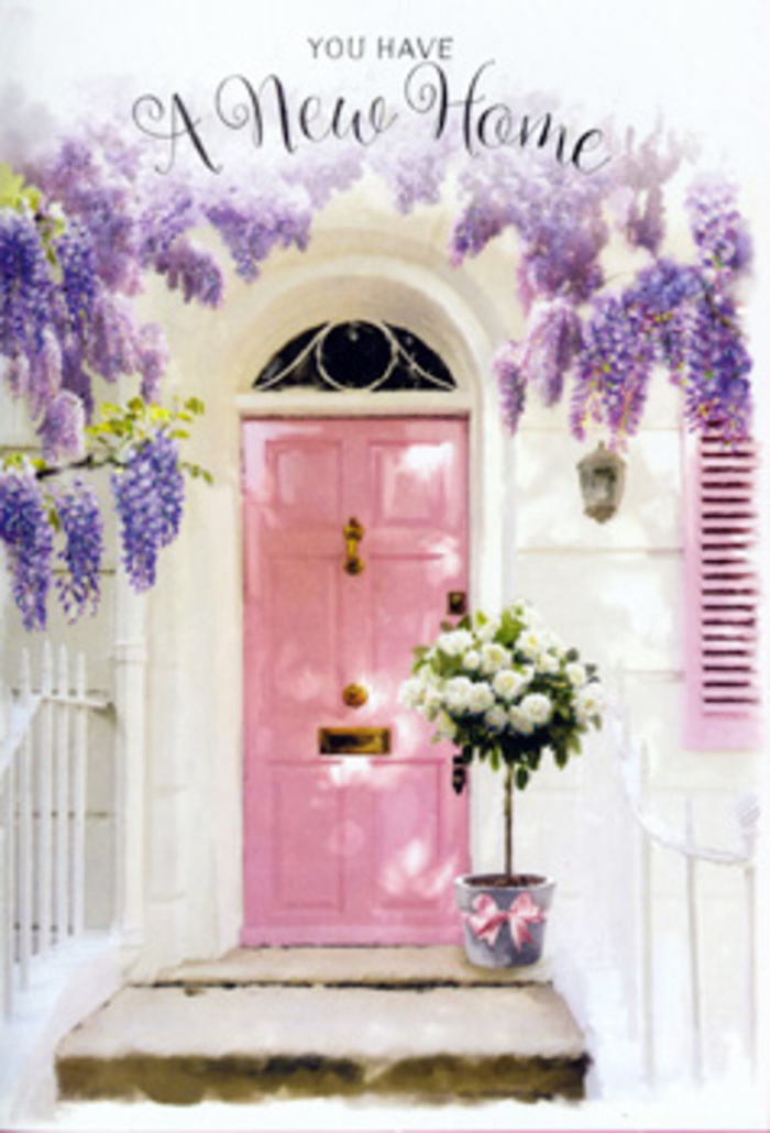 Stepping towards this picture-perfect entrance, it's easy to imagine you're walking along a residential road in Becontree Heath, where modest houses are brightened by carefully tended front gardens. The focal point is a charming front door painted in a warm, pale pink, its tone quietly radiant against the surrounding whitewashed walls. A single shutter in a similar shade adds balance, echoing the door's colour and giving the façade a pleasing symmetry that feels both fresh and homely, like the updated frontages that dot the streets near Becontree Heath's local shops. Arching above the door, wisteria cascades in abundance, its blooms a mix of lavender, lilac, and soft purple, hanging in clustered strands that sway gently in the imagined breeze. The vine frames the doorway in a soft, romantic canopy, casting delicate shadows on the wall and doorstep below. At the very threshold sits a stylish metal bucket, its muted grey surface providing a cool counterpoint to the pastel tones. This bucket brims with lush white and cream roses, their full, layered petals suggesting freshness and care, while sprigs of tender green foliage add depth and movement. Around the base of the bucket, a pink ribbon is tied neatly, its soft sheen catching small glints of light and pulling the composition together. The overall effect is that of a lovingly curated welcome, the kind of floral scene a skilled florist from Becontree Heath might create for a housewarming or to congratulate someone on a new lease or mortgage approval. The mood is hopeful yet serene, infused with the quiet joy of settling in, the promise of shared meals, laughter, and everyday moments behind that pink door. Everything about the image whispers, in its own gentle language of petals and colour: this is where a new story begins.